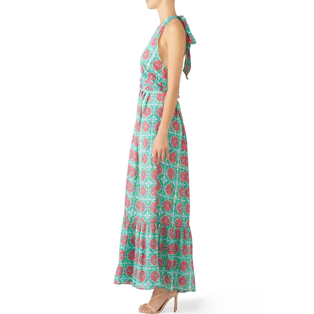 NEW Banjanan Capri Maxi Dress Women XL Green Jade Botanical Halter Garden Party - Picture 2 of 13